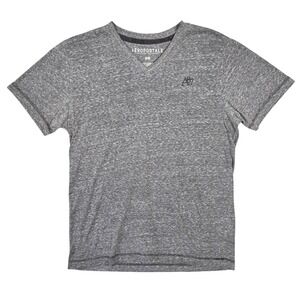 Aeropostale Mens V-Neck T-Shirt Gray Heathered Short Sleeve Logo Size M Preppy